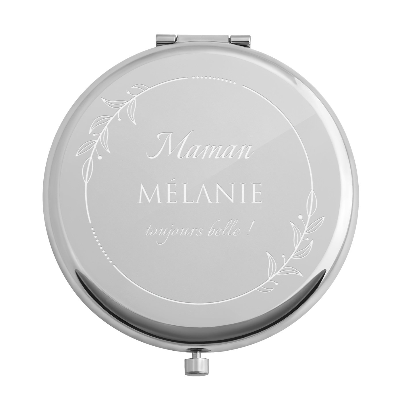 Miroir de poche rond personnalisé de couleur argent pour la fête des mères