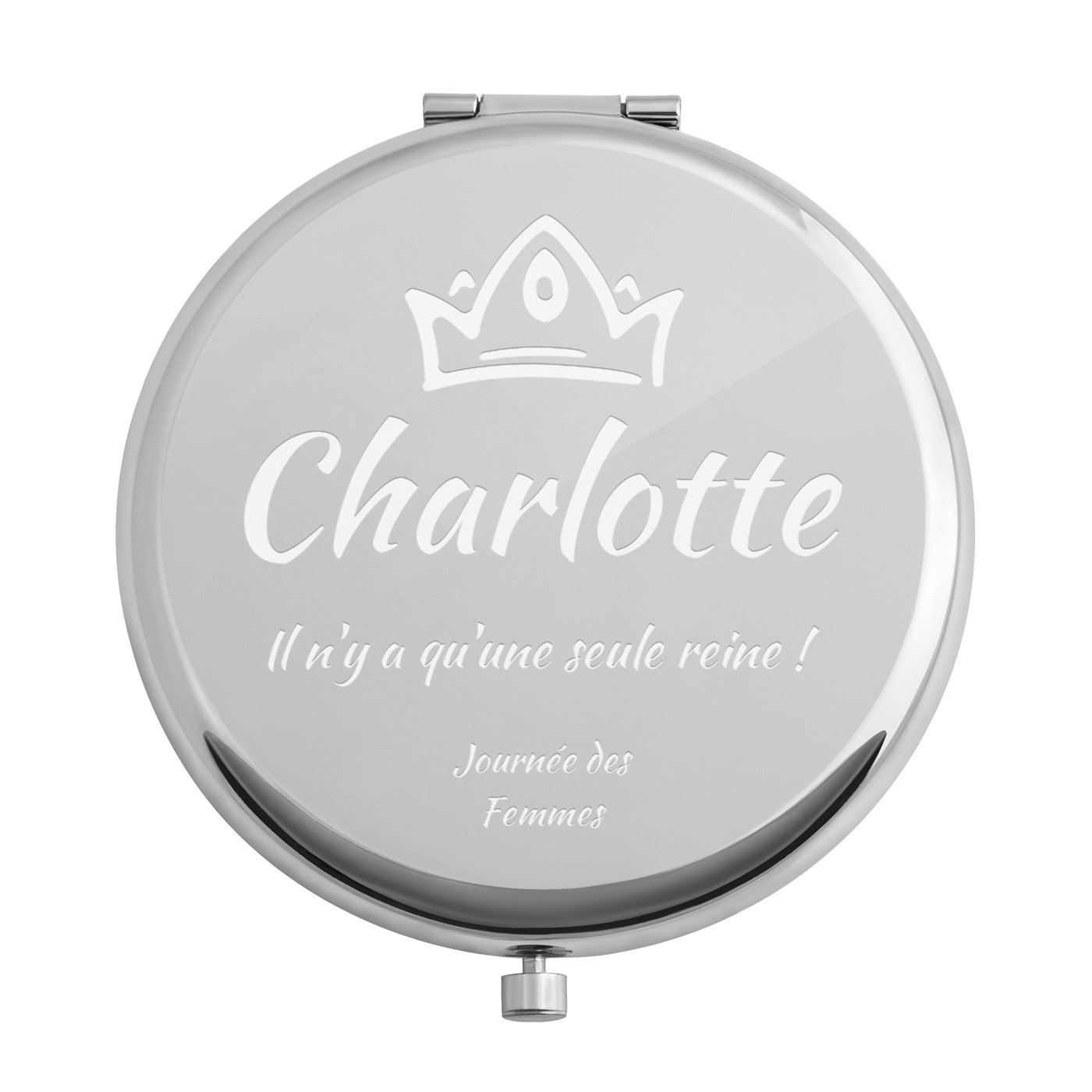 Miroir de poche rond personnalisé de couleur argent pour une femme pour la Journée de la femme