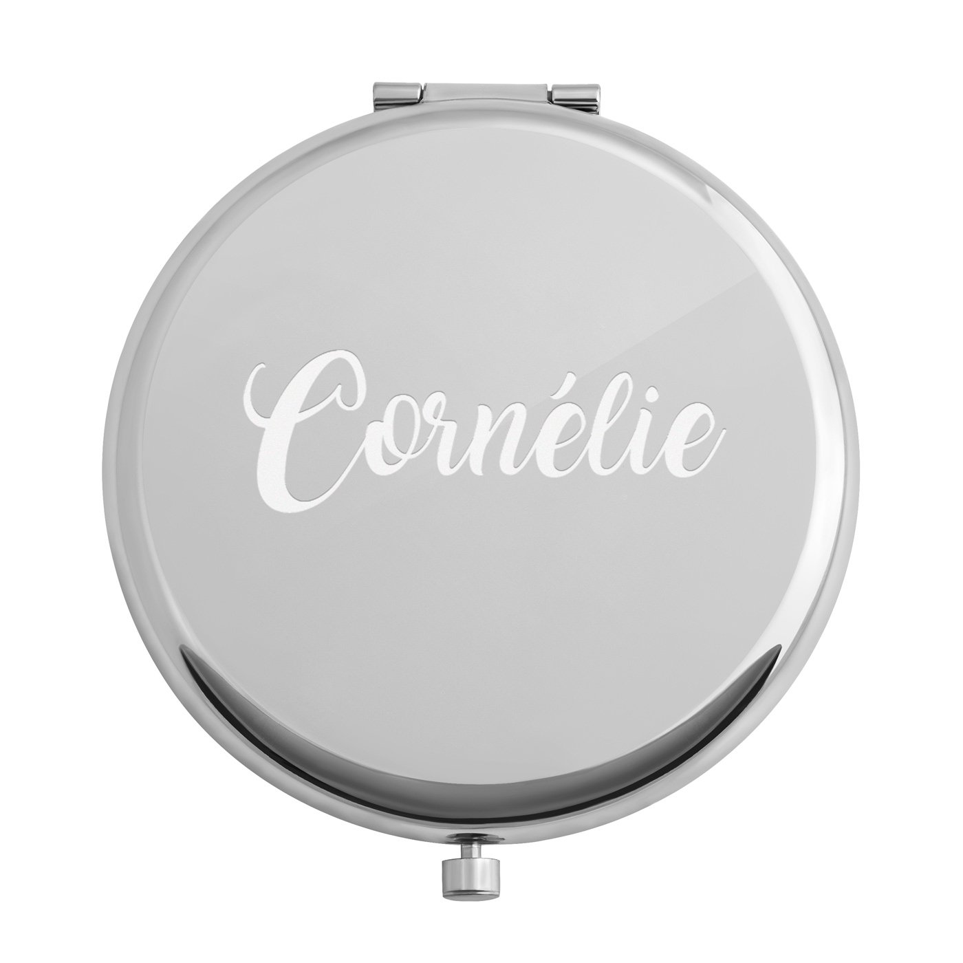 Miroir de poche rond personnalisé de couleur argent pour l'anniversaire d'une fille