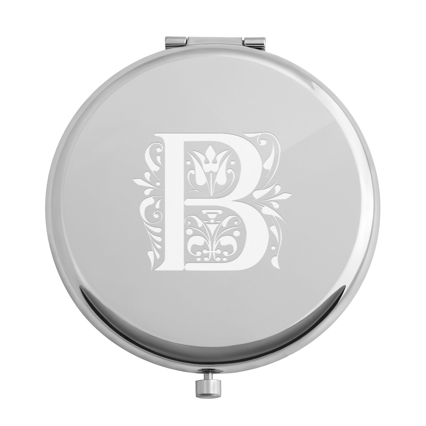 Miroir de poche rond personnalisé de couleur argent pour l'anniversaire de maman