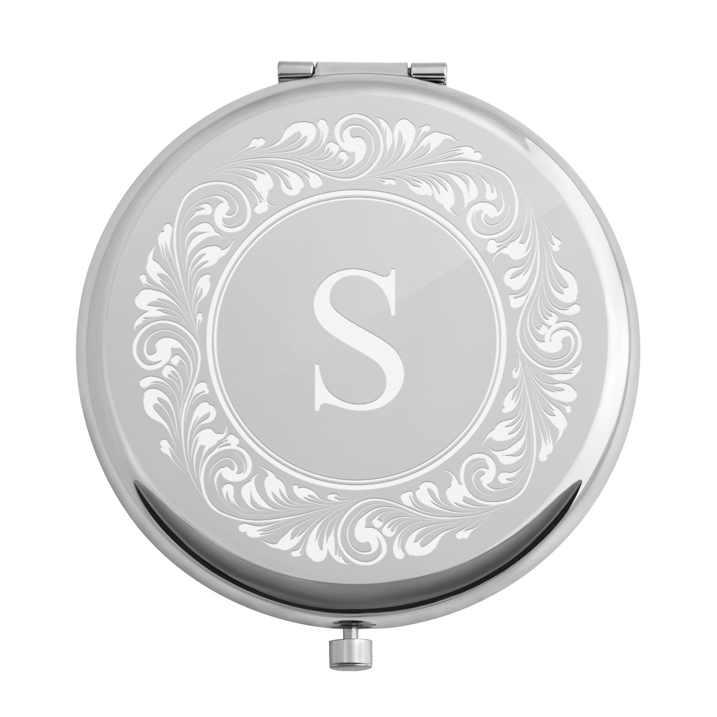 Miroir de poche rond de couleur argent avec gravure pour l'anniversaire d'une belle-mère 