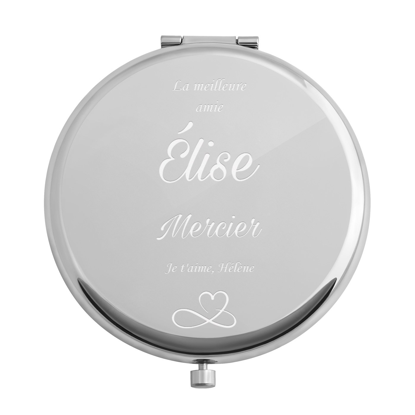 Miroir de poche rond personnalisé de couleur argent pour l'anniversaire d'une meilleure amie
