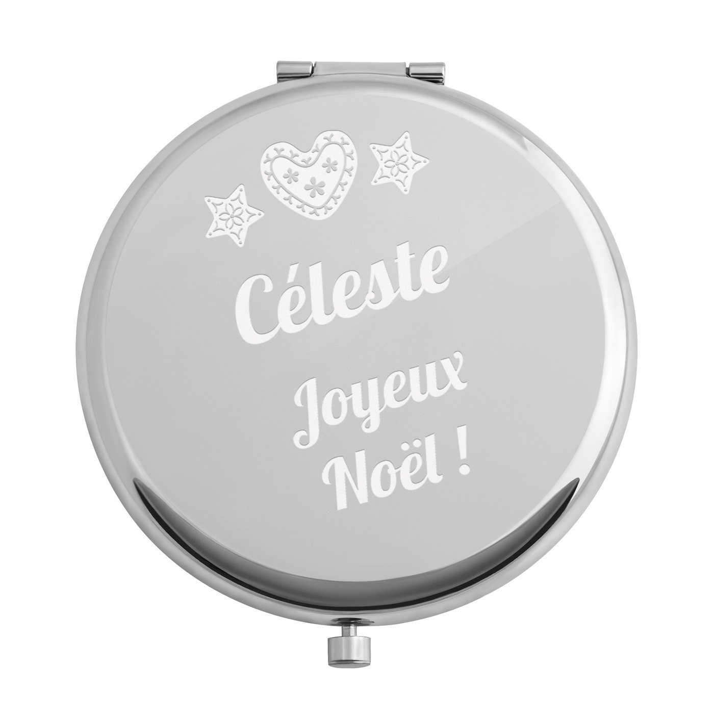 Miroir de poche rond personnalisé de couleur argent pour une femme pour Noël