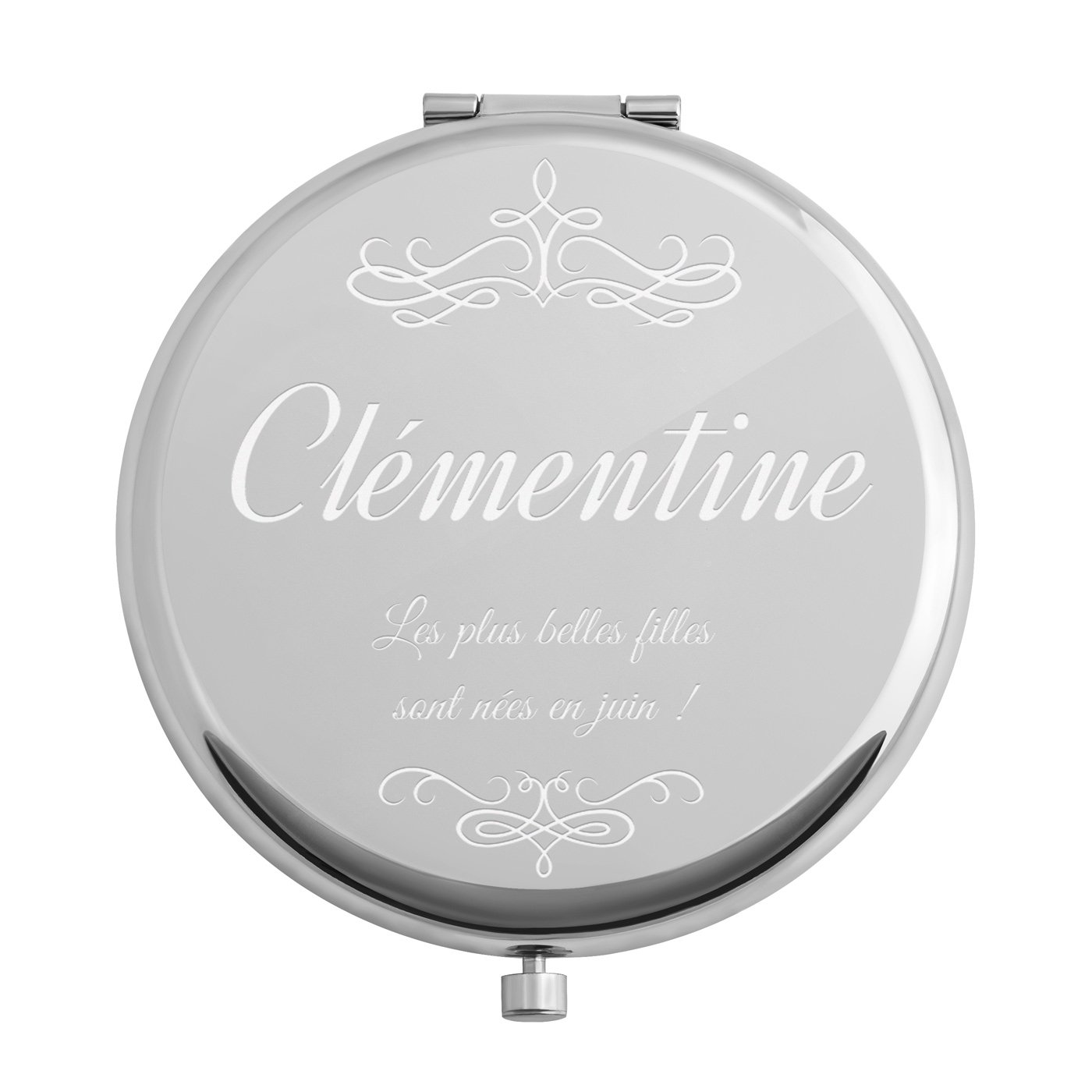 Miroir de poche rond de couleur argent avec gravure pour une amie pour la Saint-Valentin