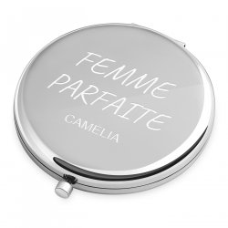 Miroir de poche rond de couleur argent avec gravure pour une épouse pour l'anniversaire de mariage