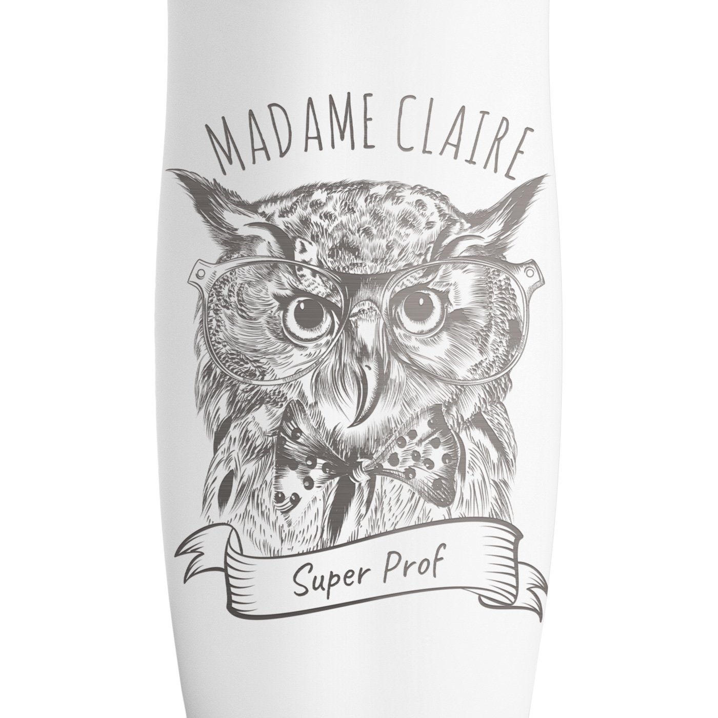 Mug isotherme blanc avec gravure avec fermeture Quick-Press pour l'anniversaire d'une prof