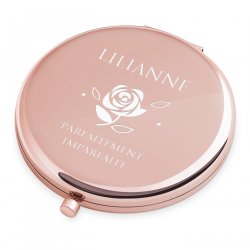 Miroir de poche rond personnalisé de couleur or rose pour l'anniversaire d'une épouse