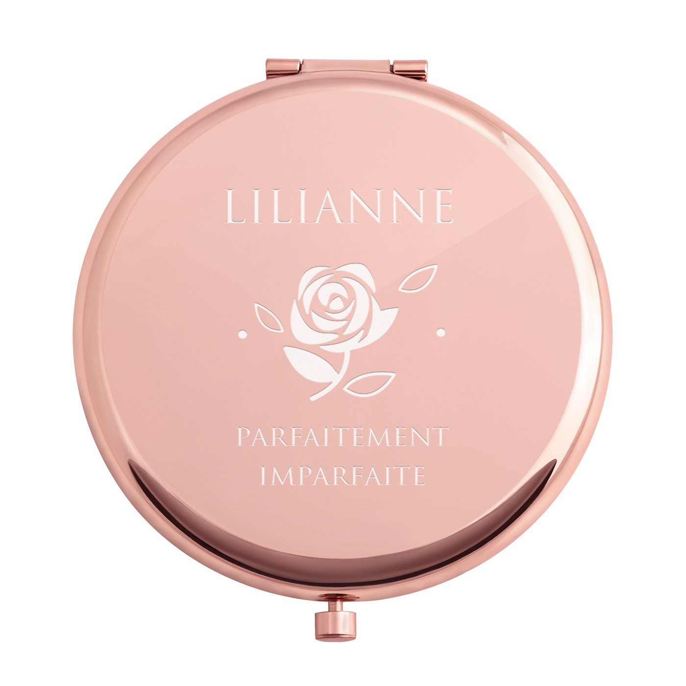 Miroir de poche rond personnalisé de couleur or rose pour l'anniversaire d'une épouse