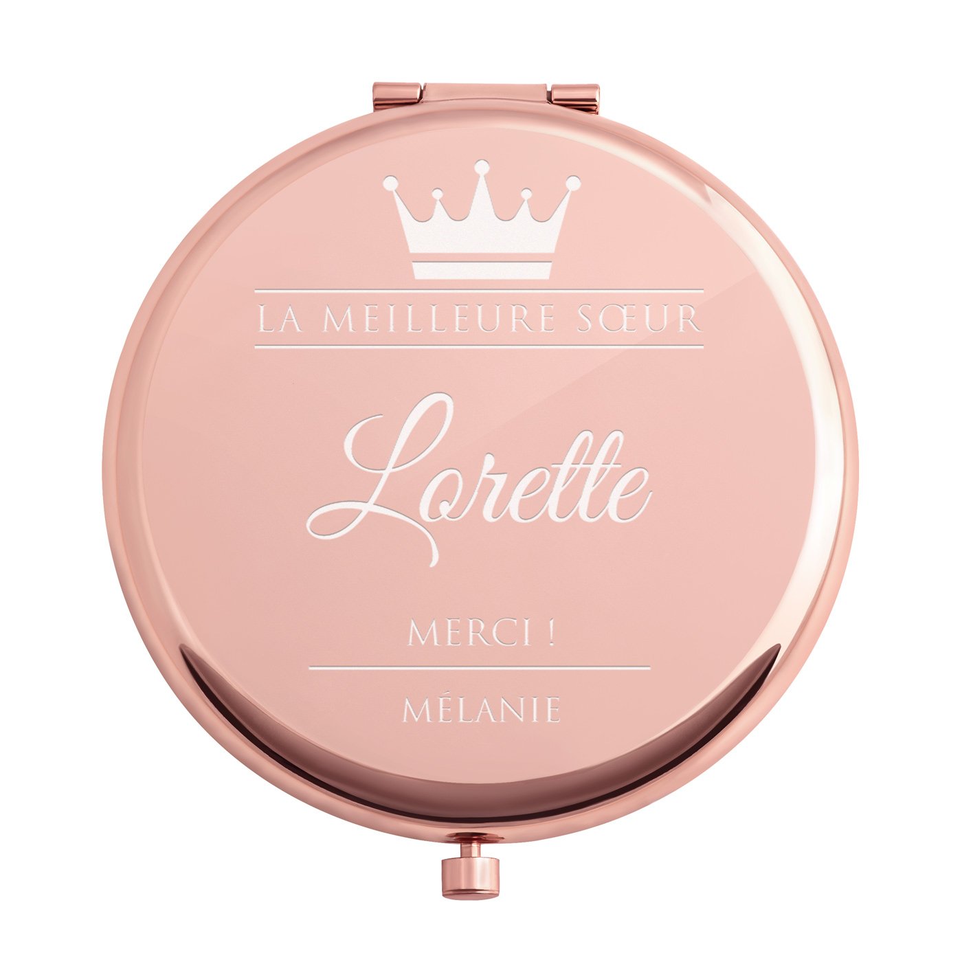 Miroir de poche rond de couleur or rose avec gravure pour l'anniversaire d'une meilleur sœur