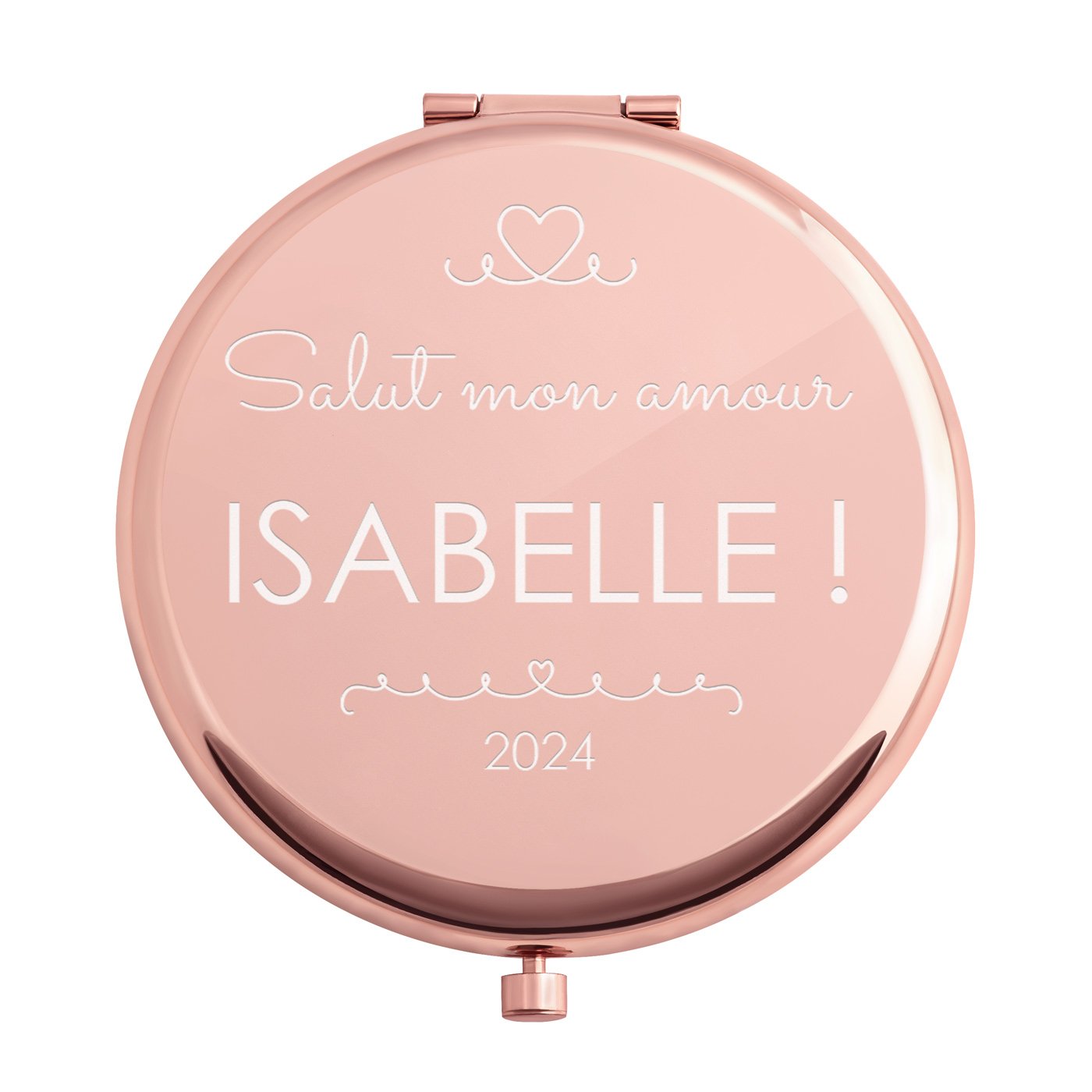Miroir de poche rond personnalisé de couleur or rose pour une fiancée pour la Saint-Valentin