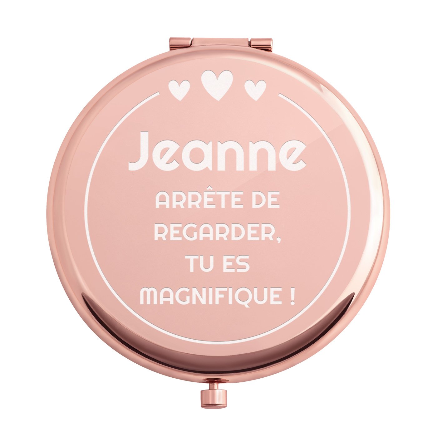 Miroir de poche rond personnalisé de couleur or rose pour une copine pour la Saint-Valentin