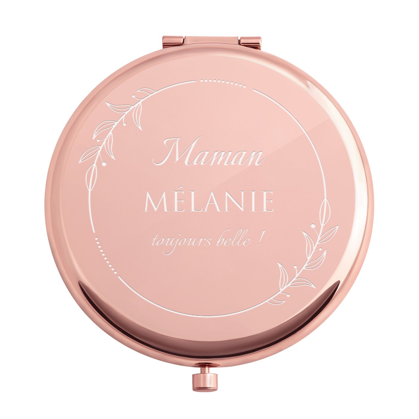 Miroir de poche rond personnalisé de couleur or rose pour la fête des mères