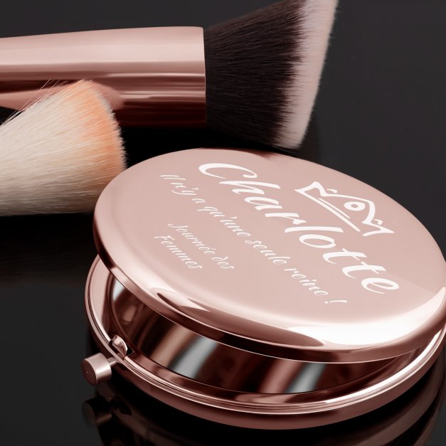 Miroir de poche rond personnalisé de couleur or rose pour une femme pour sa fête