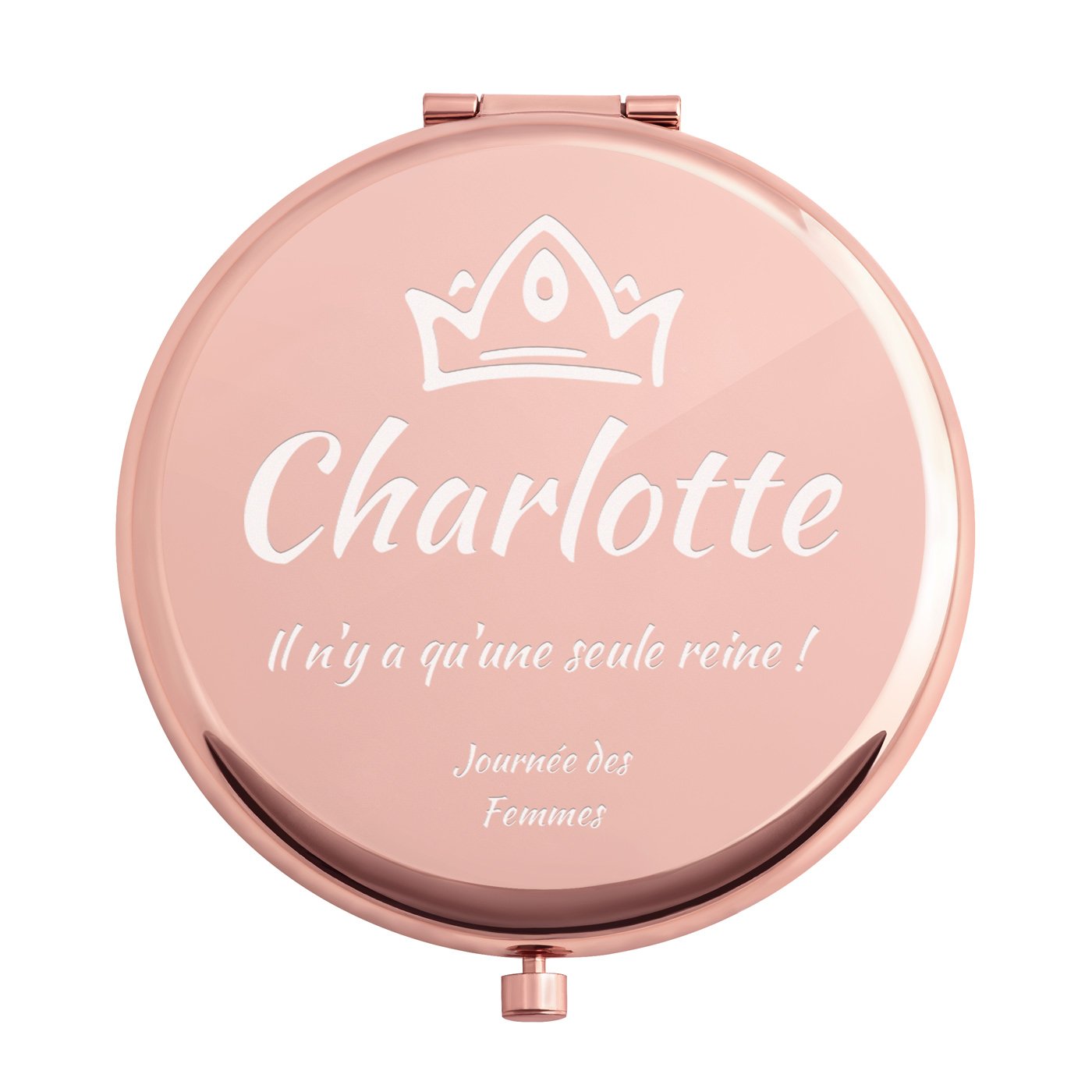 Miroir de poche rond personnalisé de couleur or rose pour une femme pour sa fête