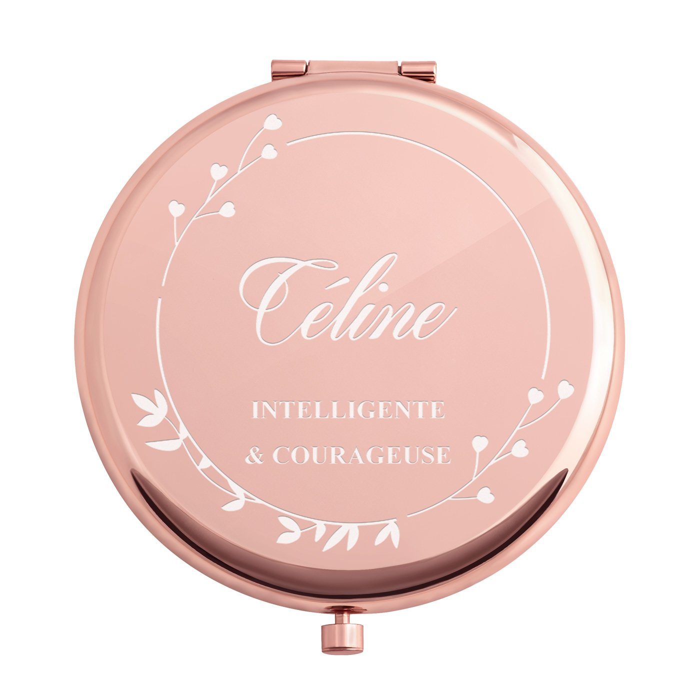 Miroir de poche rond de couleur or rose avec gravure pour une amie pour la Saint-Valentin