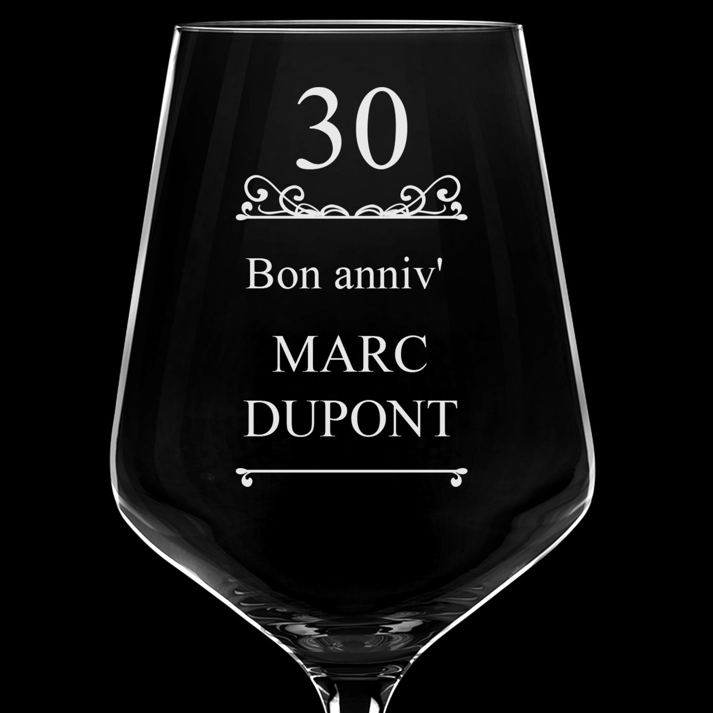 Verre à vin taille XL avec gravure pour le 30e anniversaire d'un ami