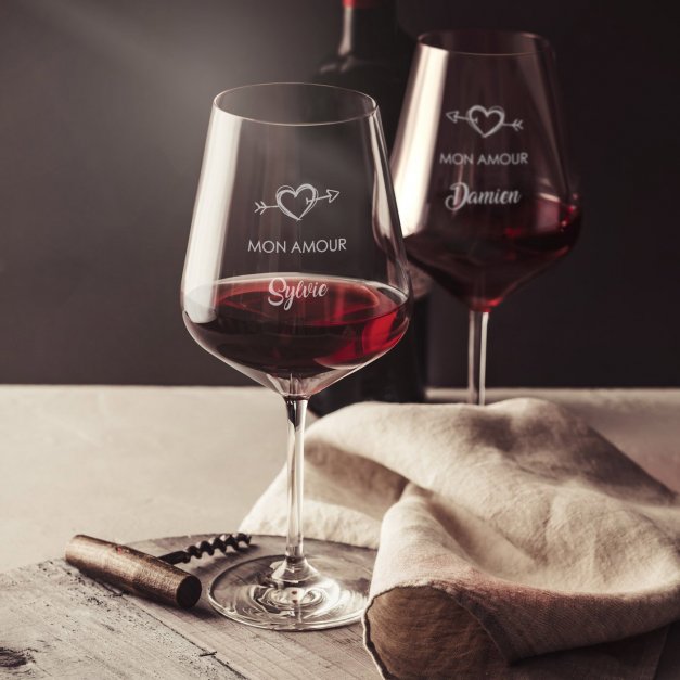 2 verres à vin taille XL avec gravure pour des amoureux