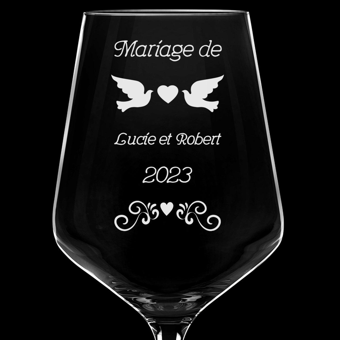 6 verres à vin taille XL avec gravure pour un couple pour un mariage