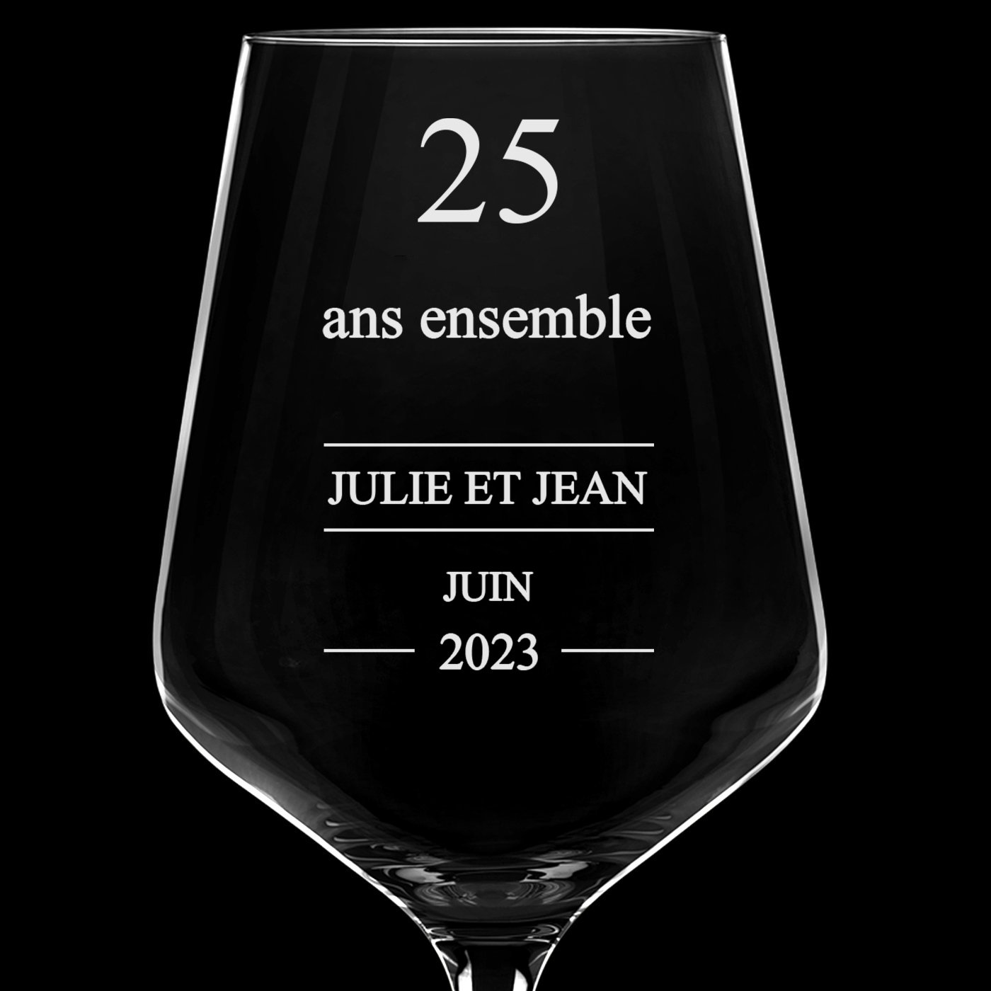 6 verres à vin taille XL avec gravure pour un couple pour 25 ans de mariage