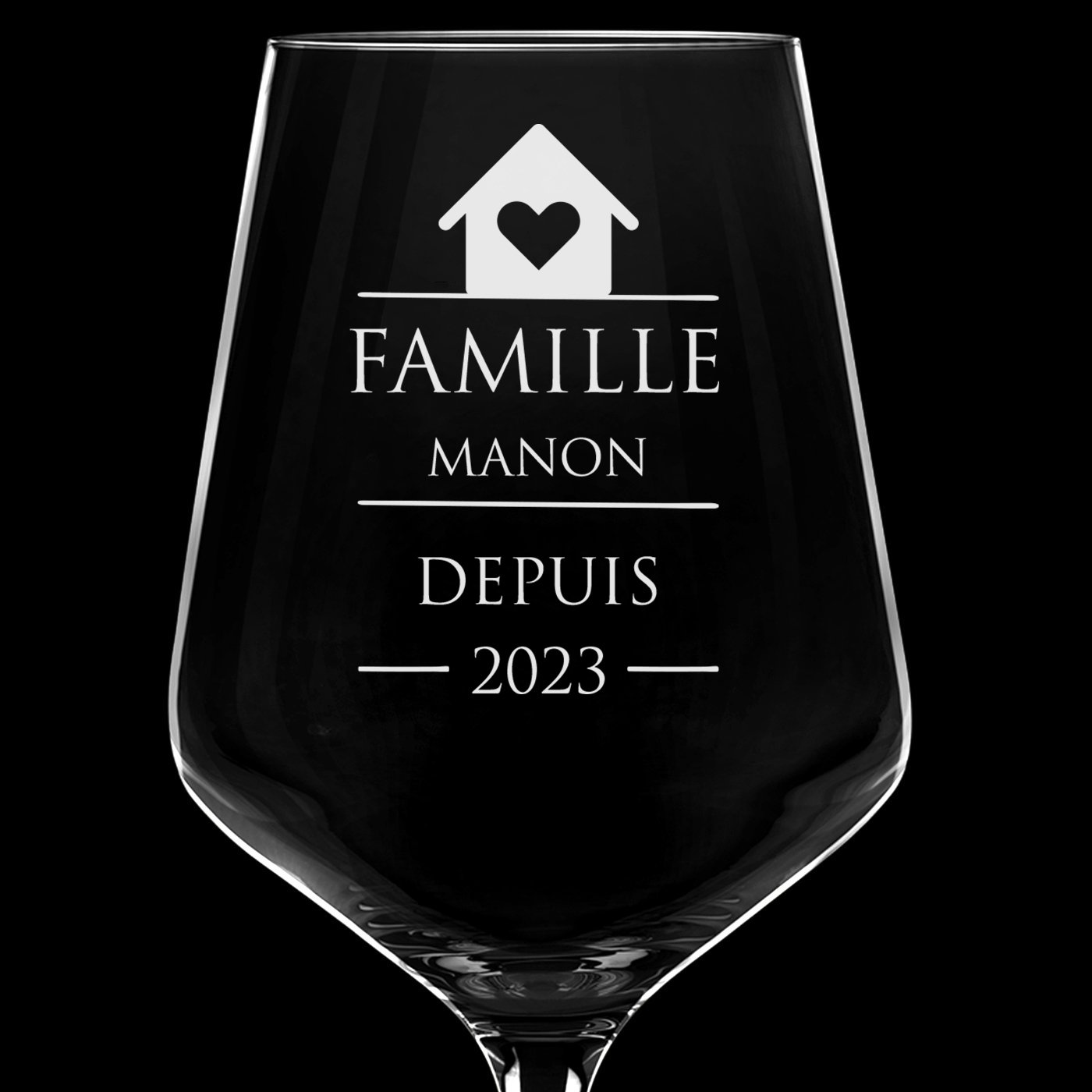 6 verres à vin taille XL avec gravure pour famille pour une crémaillère