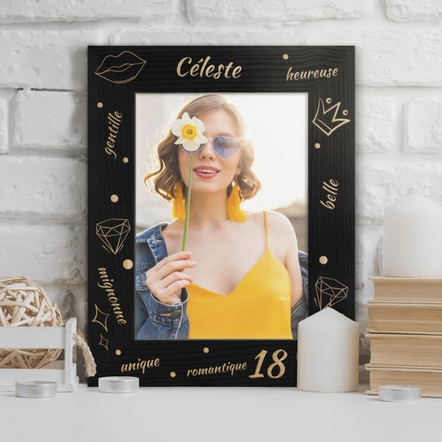 Cadre photo personnalisé noir pour amie pour ses 18 ans