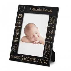 Cadre photo personnalisé noir pour une petite fille pour son baptême 