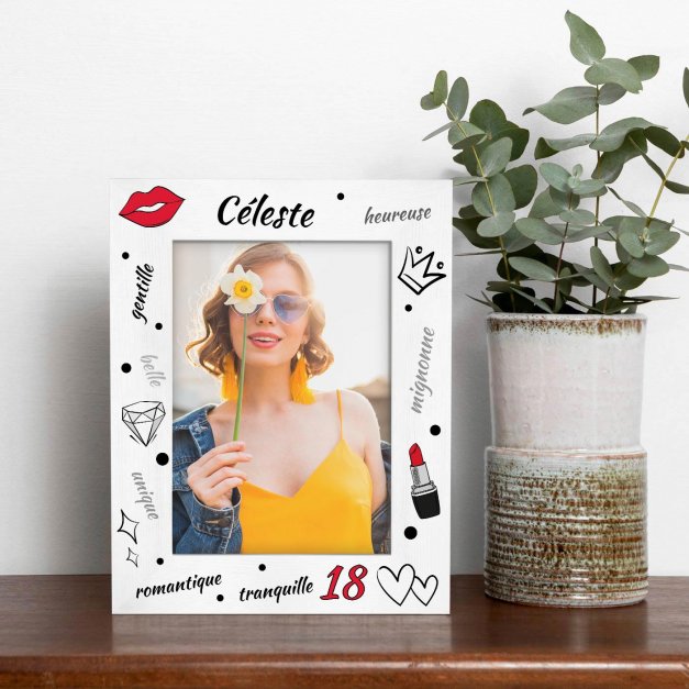 Cadre photo personnalisé en bois blanc pour amie pour ses 18 ans