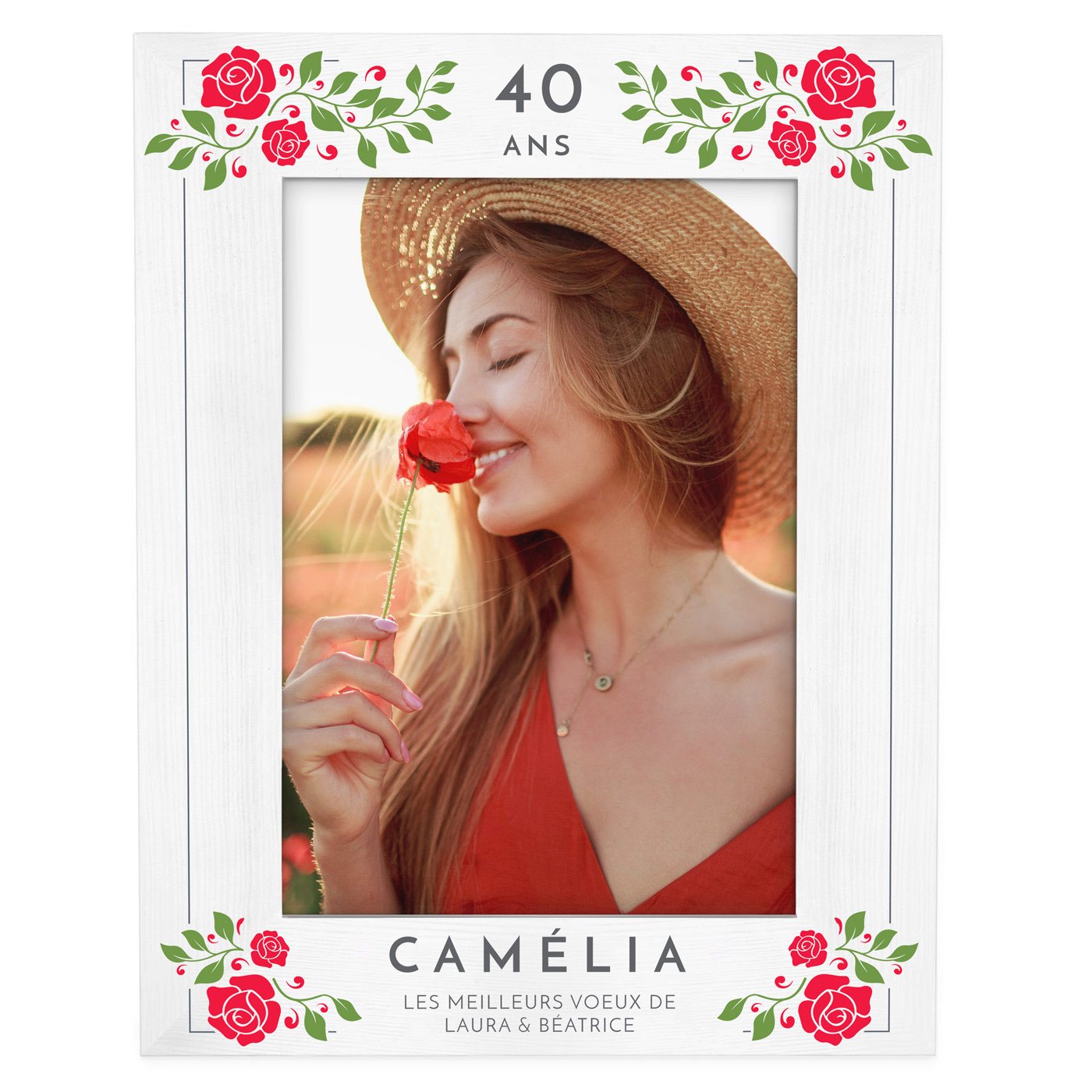 Cadre photo personnalisé en bois blanc pour femme pour ses 40 ans