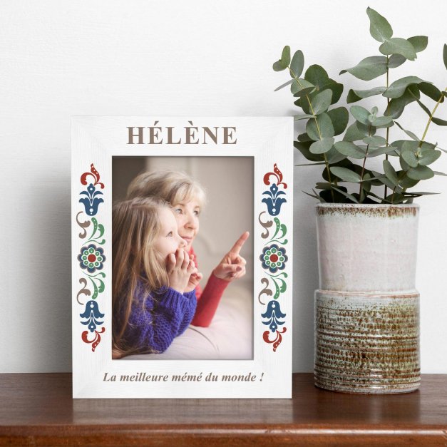 Cadre photo personnalisé en bois blanc pour mamie