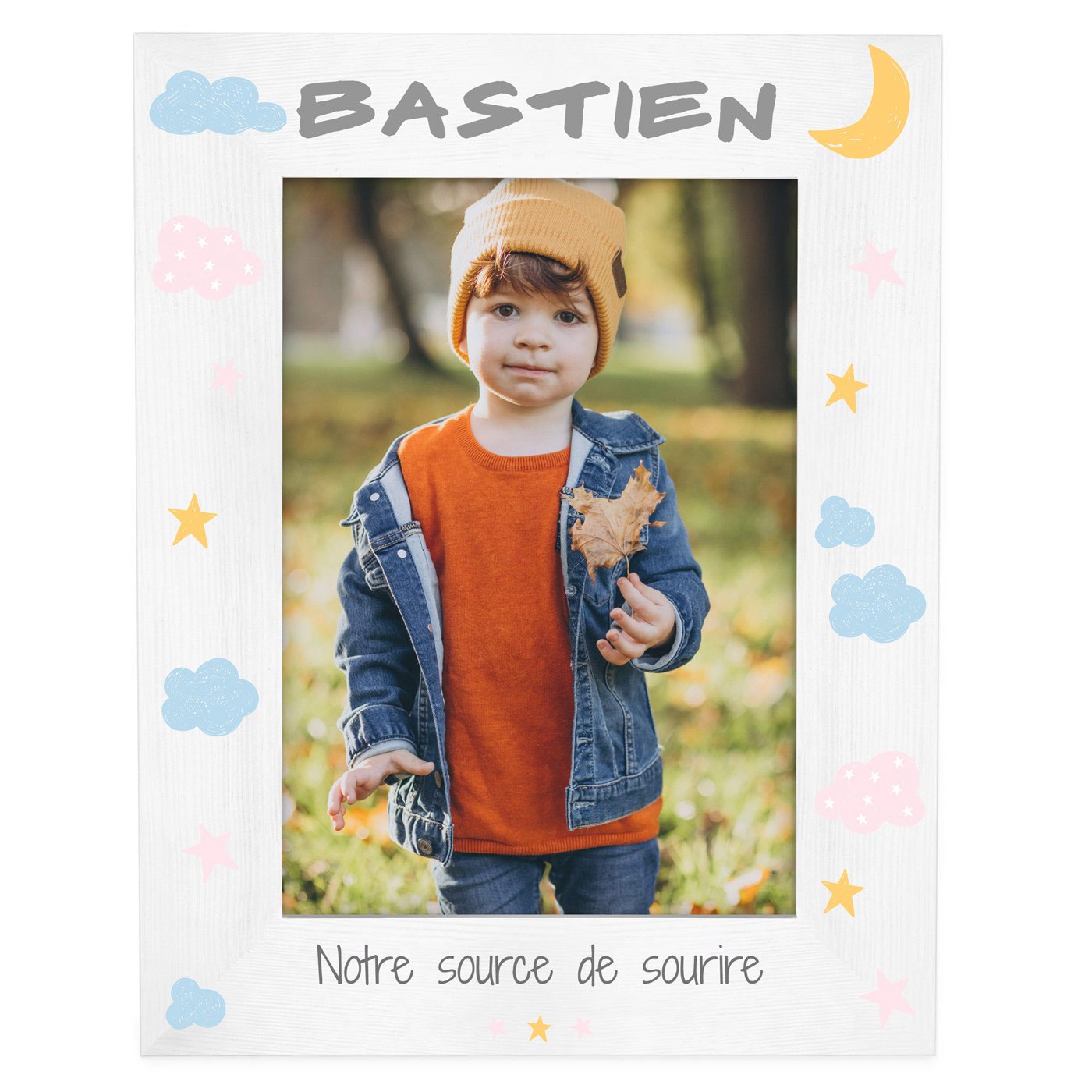 Cadre photo personnalisé en bois blanc pour un petit garçon