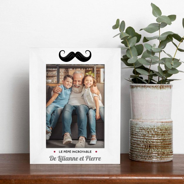 Cadre photo personnalisé en bois blanc pour papy