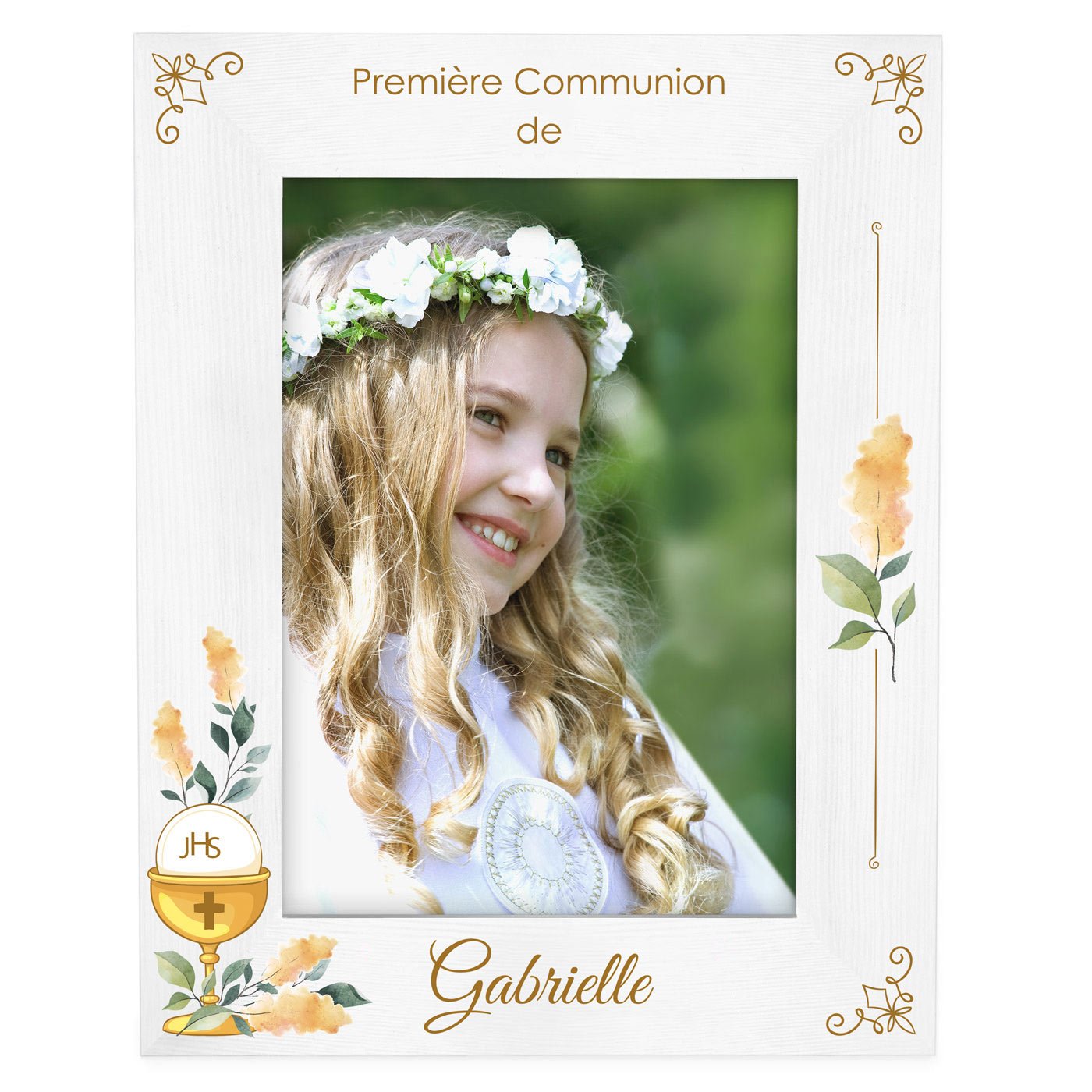 Cadre photo personnalisé en bois blanc pour fille pour sa communion