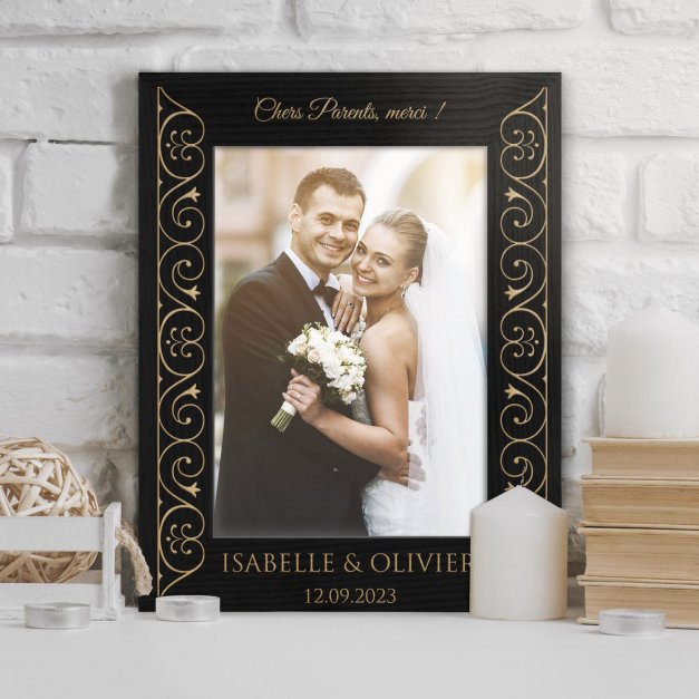 Cadre photo personnalisé noir pour parents remerciement de mariage