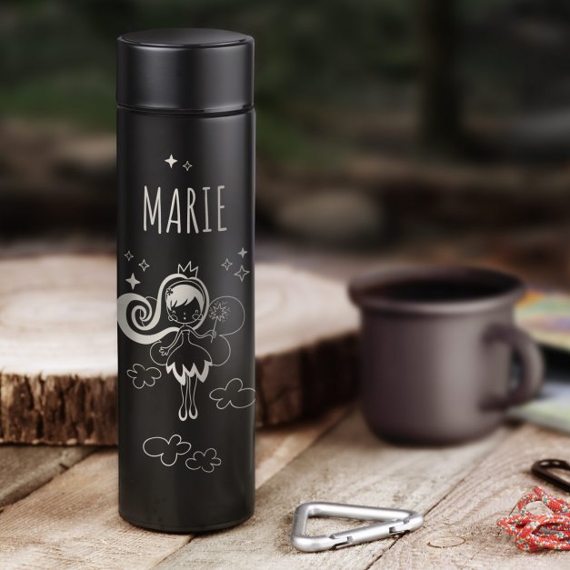 Bouteille isotherme noire personnalisée avec un affichage LED pour l'anniversaire d'une fille