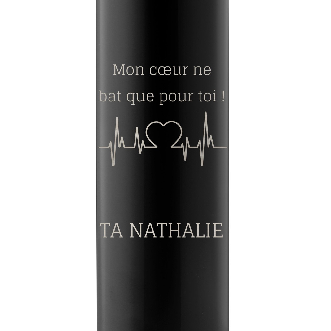 Bouteille isotherme noire personnalisée avec un affichage LED pour un mari pour la Saint-Valentin