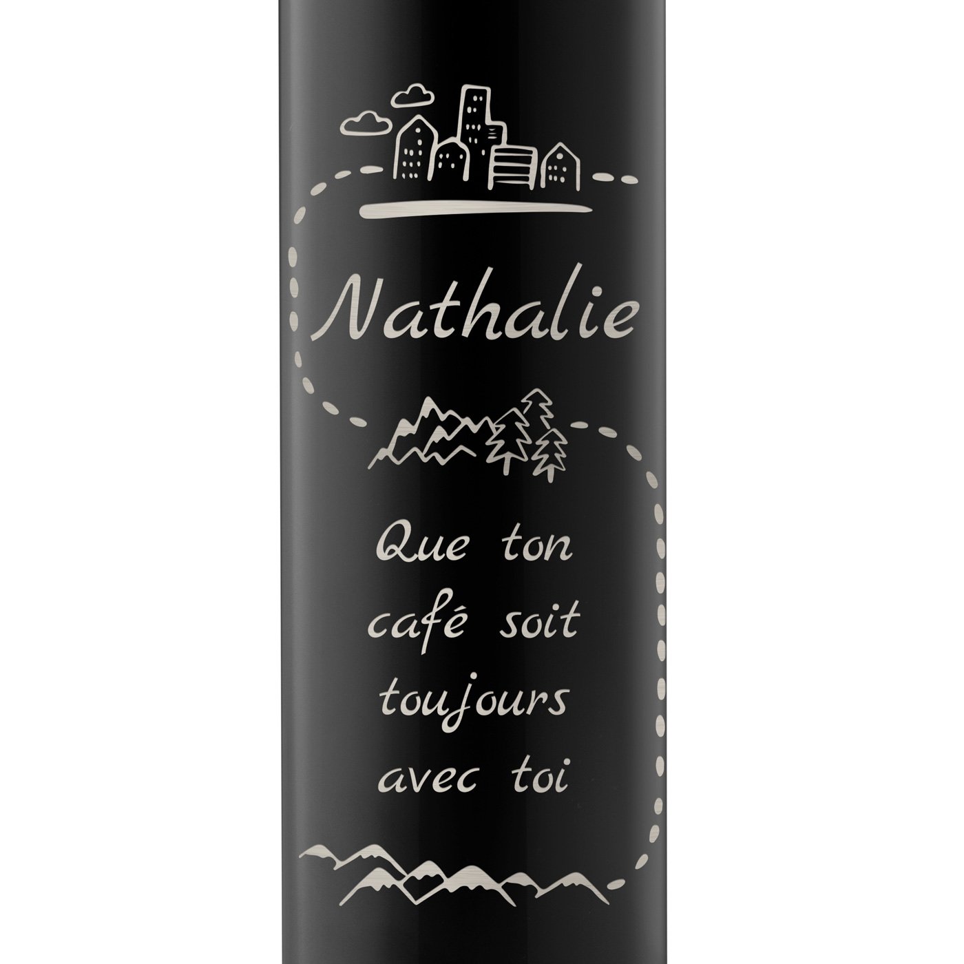 Bouteille isotherme noire avec gravure avec un affichage LED pour une passionnée de café