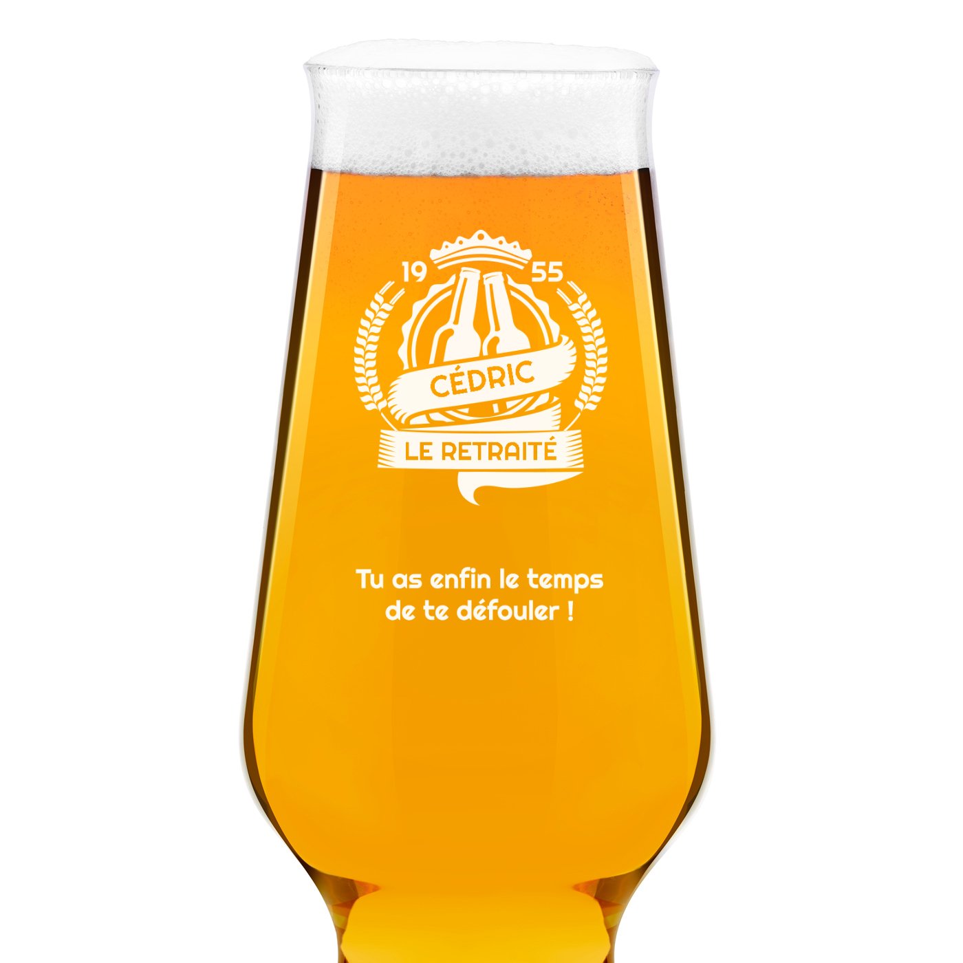 Verre à bière Krosno Splendour avec gravure pour départ à la retraite