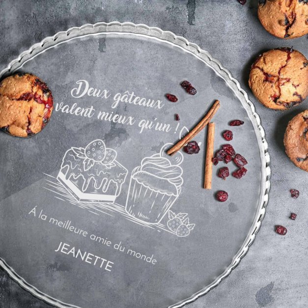 Présentoir à gâteau en verre avec gravure pour l'anniversaire d'une meilleure amie