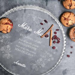 Présentoir à gâteau en verre avec gravure pour la fête des mères