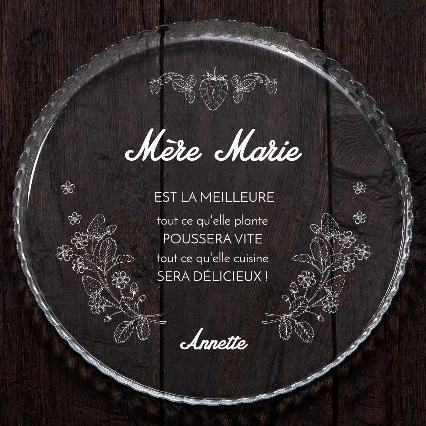 Présentoir à gâteau en verre avec gravure pour la fête des mères