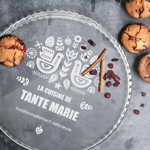 Présentoir à gâteau en verre avec gravure pour l'anniversaire d'une tante