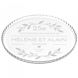 Présentoir à gâteau en verre avec gravure pour parents pour 25 ans de mariage