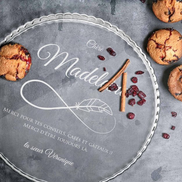 Présentoir à gâteau en verre personnalisé pour l'anniversaire d'une sœur