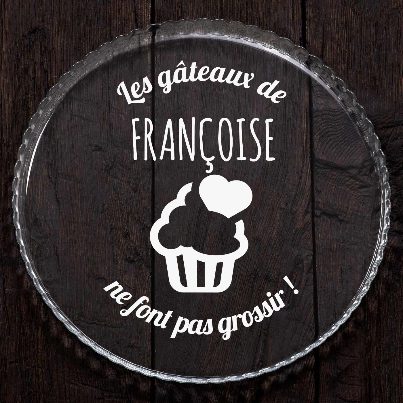 Présentoir à gâteau en verre avec gravure pour l'anniversaire d'une nièce