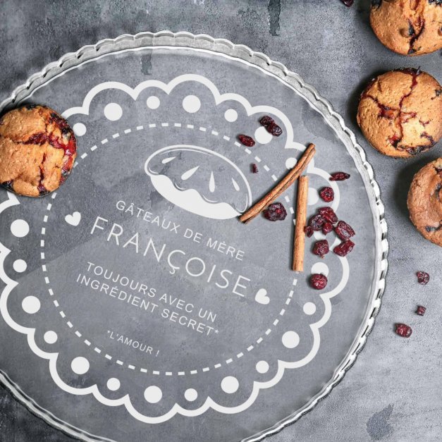 Présentoir à gâteau en verre personnalisé pour l'anniversaire de maman