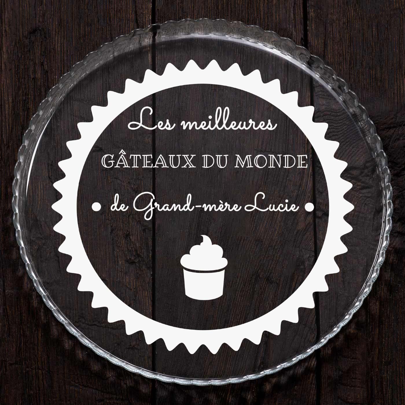 Présentoir à gâteau en verre avec gravure pour l'anniversaire de grand-mère 