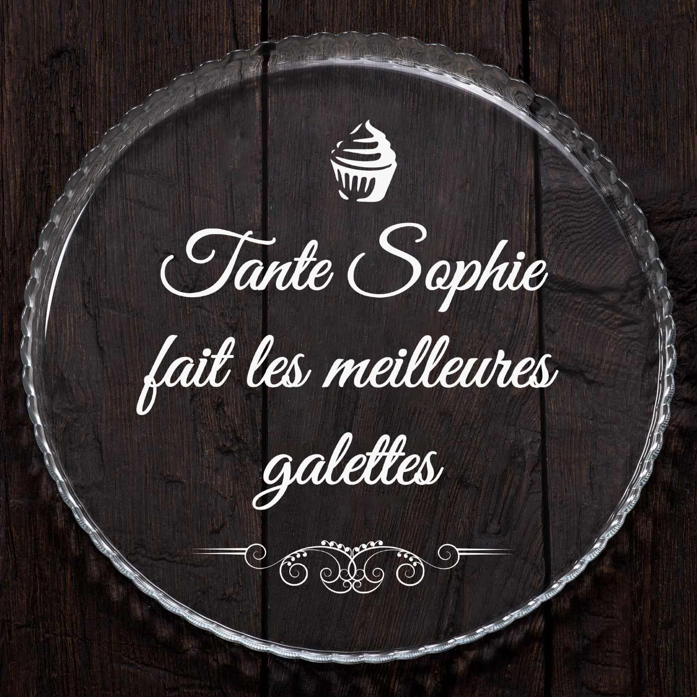 Présentoir à gâteau en verre avec gravure pour une tante pour son anniversaire