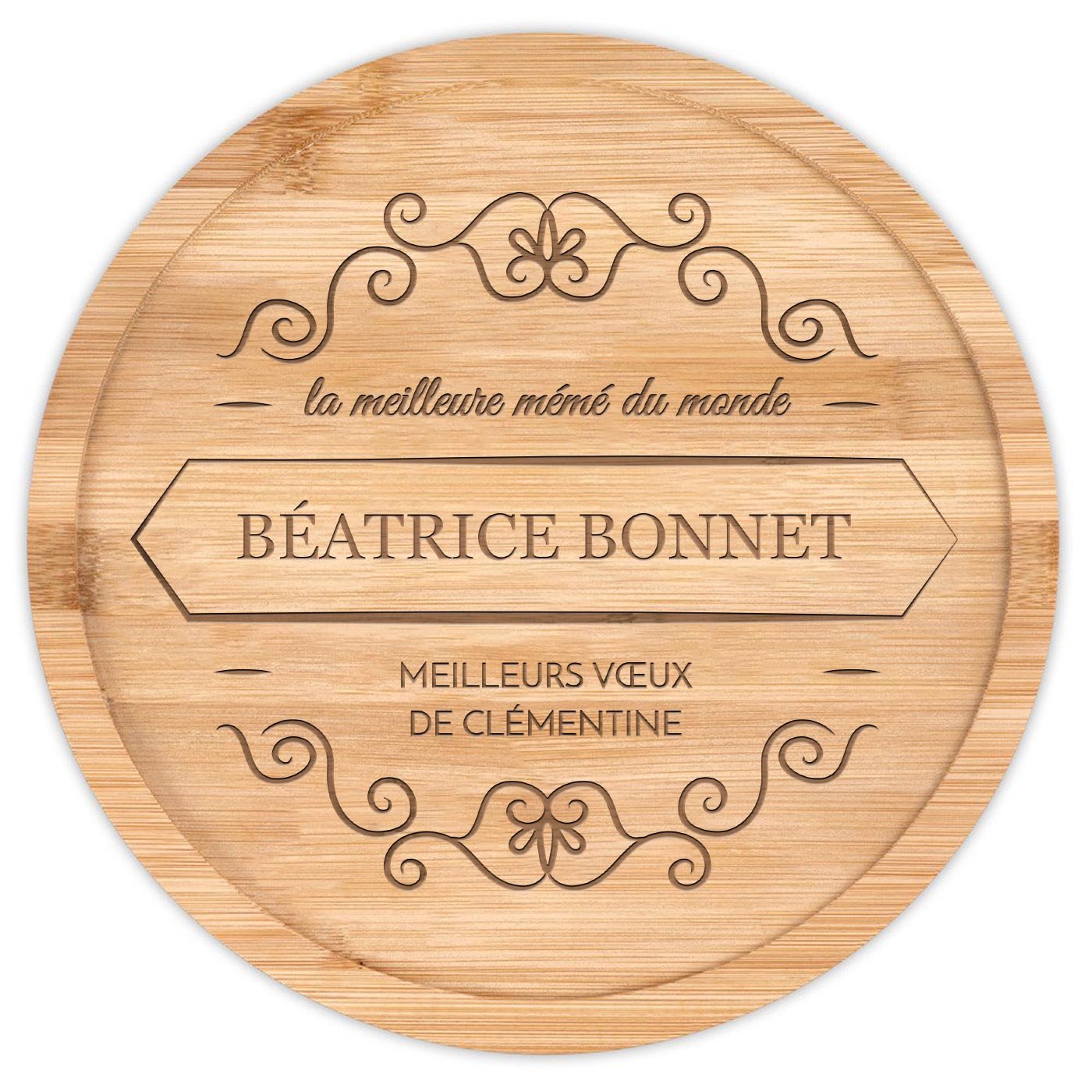 Plateau à fromage en bois avec gravure pour l'anniversaire de mamie