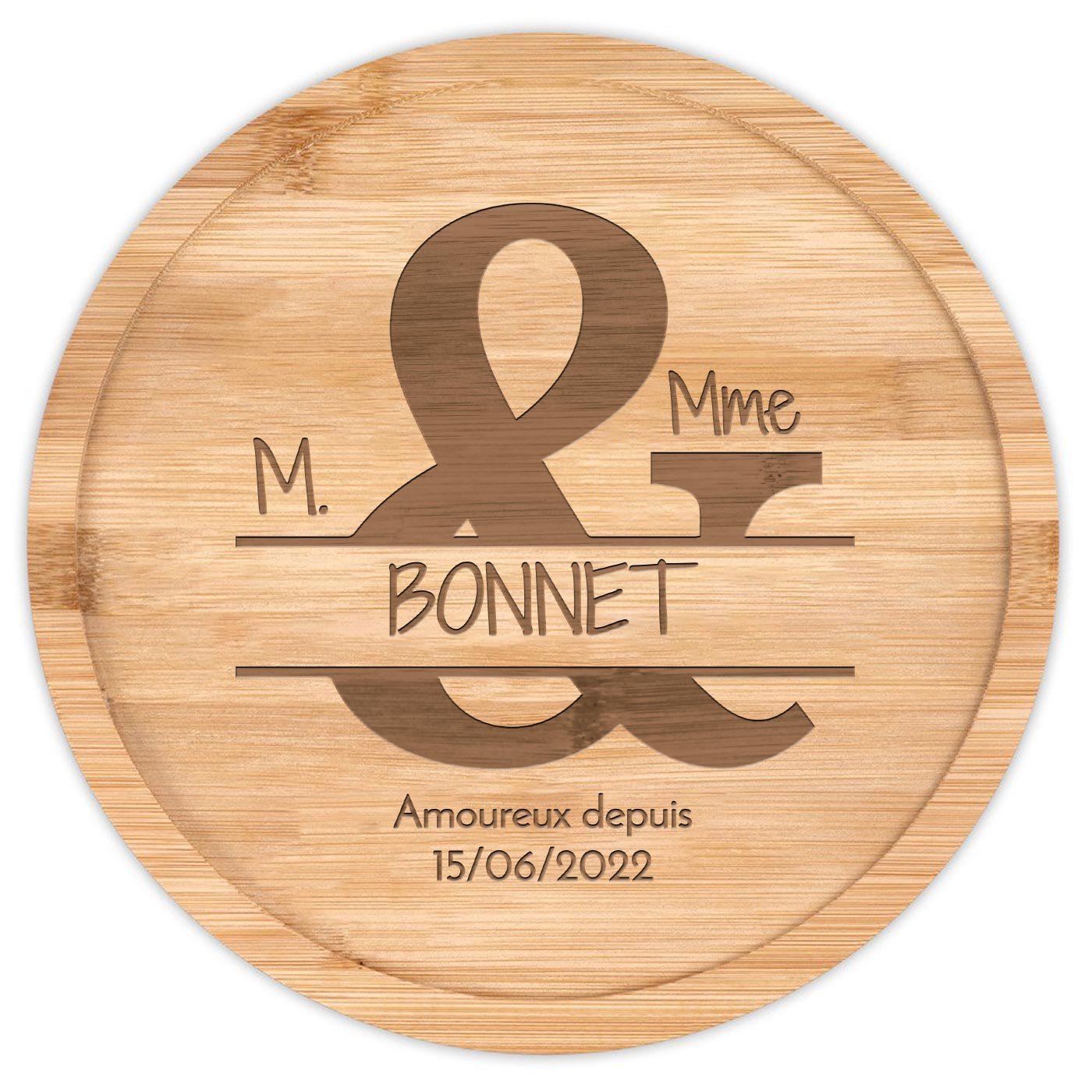Plateau à fromage en bois avec gravure pour couple pour l'anniversaire de mariage