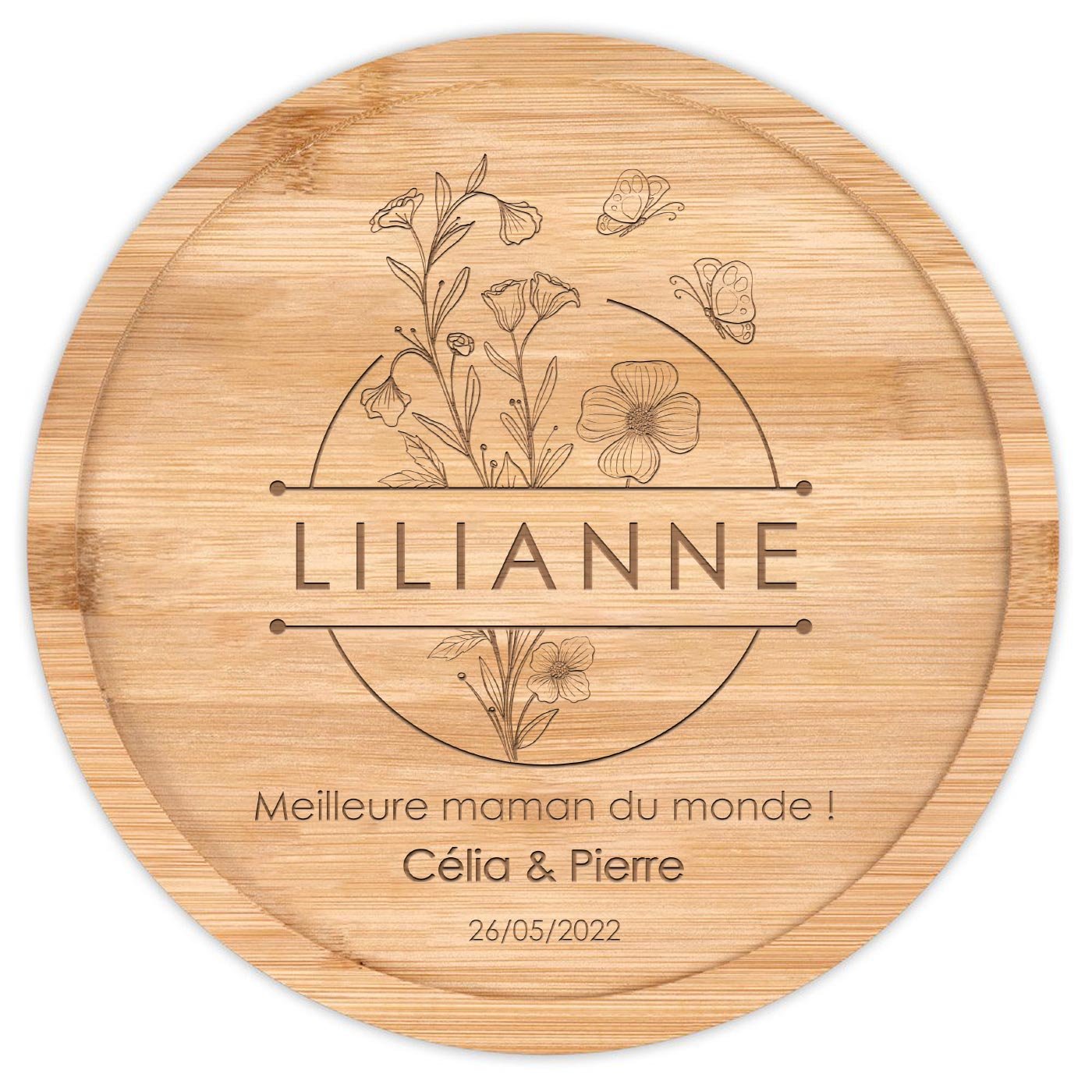 Plateau à fromage en bois avec gravure pour la fête des mères